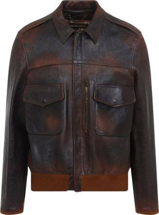 Golden Goose Dark Brown Distressed Finish Leather Jacket