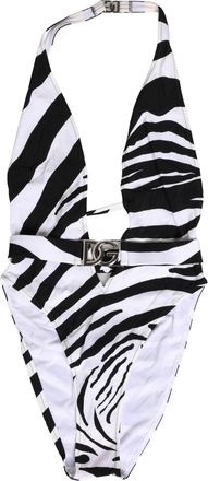 Dolce & Gabbana Womens Black White Zebra Deep V-Neck One Piece Swimwear And Elastane Nylon Clothing