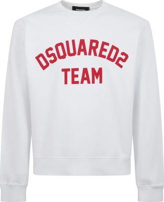 Dsquared2 Witte Katoenen Sweatshirt met Rode Team Print - Heren - Sweatshirts - Wit - XL - Katoen - Hoodies & sweatvesten