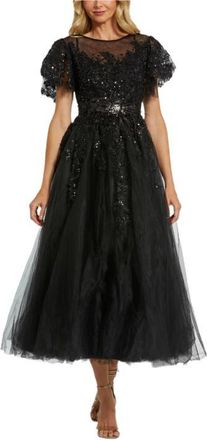 Mac Duggal Embellished Flutter Sleeve Bow Waist A Line Dress in Black at Nordstrom, Size 20