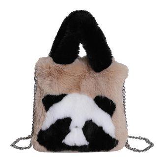 Generic Women Panda Fur Messenger Bag with Chain Strap Panda Furry Shoulder Bag Large Capacity Fluffy Panda Crossbody Bag Ladies Outdoor Bag (Khaki)