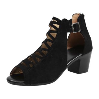 Generic Women Open Toe Sandals Fashion Low Block Heel Sandals Fish Mouth Sandal Suede Gladiator Sandal Cut Out Breathable Shoes Slingback Orthopedic Walking S