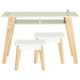 SoBuy Sobuy - Juego De Mesa Y 2 Taburetes Infantiles Escritorio Infantil Con 2 Compartimento Y 1 Soporte Para Rollo De Papel Blanco Madera Y Verde Kmb92-gr 