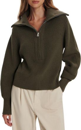 Varley Maura Rib Half Zip Sweater in Olive Night at Nordstrom, Size Xx-Small