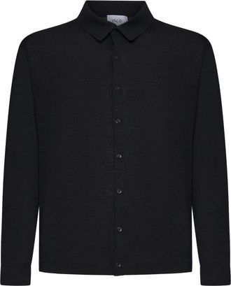 D4.0 Gebreid overhemd van scheerwol - Heren - Vesten - Zwart - XL - Wol - Truien & Vesten