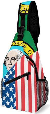 Generic U.S. And Washington State Flag Mens Crossbody Chest Sling Bag for Travel Hiking Lightweight Shoulder Bags with Small Side
