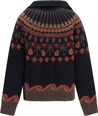 Alanui Womens Sweet Winter Cardigan Black-Multi Fleece Wool Ovis Aries Jacket Black/multi