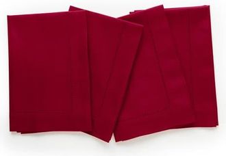 Solino Home Cotton Linen Hemstitch Dinner Napkins Set of 4, 20 x 20 Inch for Dining Table, Holiday and Everyday Table Decor in Red at Nordstrom, Size