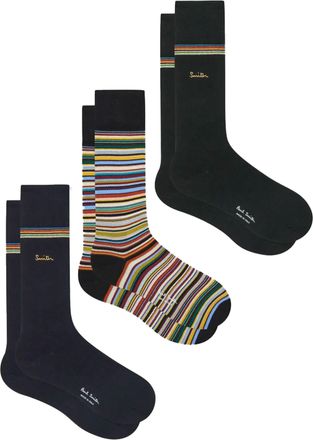 Paul Smith Mens 3 PACK GOLD SIGNATURE SOCK MULTI STRIPE - Multicolour Cotton - One Size