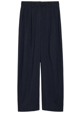 Brunello Cucinelli Herringbone Straight-leg Stretch-wool Trousers - Navy - 44 (UK12 / M)