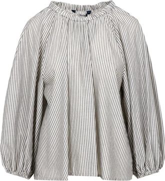 Max Mara Gestreept katoenen overhemd met ballonmouwen - Dames - Blouses - Veelkleurig - L - Katoen - Overhemden