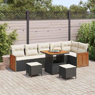 vidaXL Conjunto De Sof&aacute; De Jard&iacute;n 9 Pcs Negro, Crema 80 X 80 X 71 Cm Vidaxl