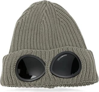C.P. Company Extrafine Merino Wol Beanie met Goggle - Heren - Hoeden - Groen - ONE Size - Wol - Accessoires
