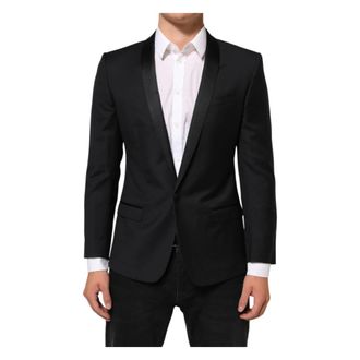 Dolce & Gabbana Blazers, male, Black, Size: M Dolce & Gabbana Black Gold 1 Button Suit Jacket Men Blazer