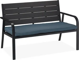 Relaxdays Relaxdays Banco Jard&iacute;n Con Coj&iacute;n, Efecto Madera, 78x118x66 Cm, 2 Plazas, Asiento Exterior Resistente, Negro/antracita