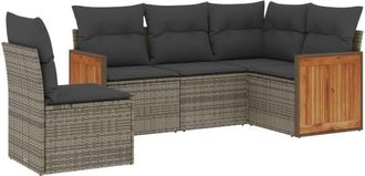 vidaXL Juego De Sof&aacute;s Jard&iacute;n Con Cojines 5 Pzas Rat&aacute;n Sint&eacute;tico Gris Vidaxl