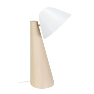 Tosel L&aacute;mpara de mesa madera natural pantalla metal blanco