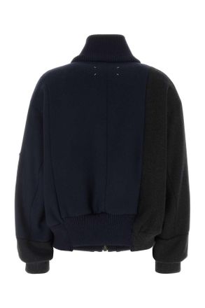 Maison Margiela Womens Two-Tone Wool Bomber Jacket Darkblueblackmelange Giubbini