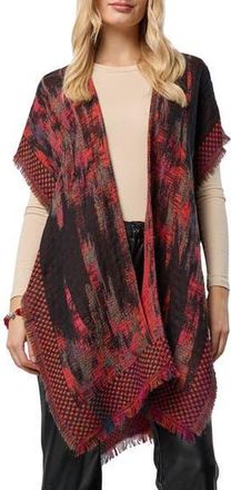 Saachi Abstract Fringe Poncho in Black/Red Multi at Nordstrom Rack