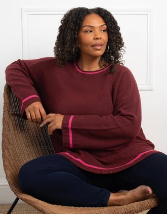 Live Unlimited London Womens Red Contrast Stripe Jumper - Size: 14