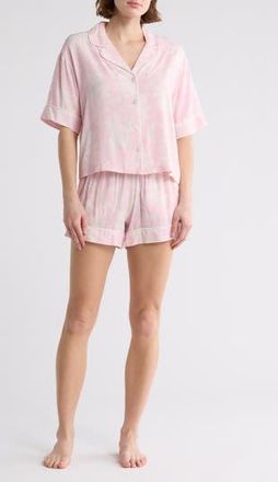 Tart Kine Challis Short Sleeve Button-Up Shirt & Shorts Pajamas in Jungle Scenic Pink at Nordstrom Rack, Size X-Large