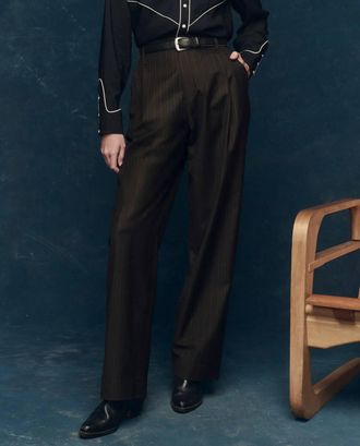 The Great. Womens Menswear Trouser Pants In Chocolate Stripe