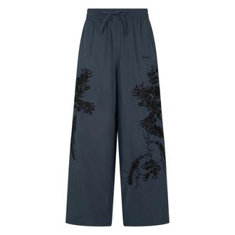 P.A.R.O.S.H. Wide Trousers, female, Blue, Size: XS Floral-Embroidered Trousers