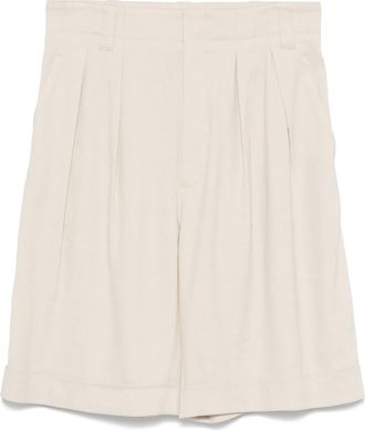 Lorena Antoniazzi Beige High-Waisted Pleated Cuffed Linen-Viscose Shorts