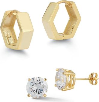Glaze Jewelry Set of 2 Cubic Zirconia Stud & Huggie Hoop Earrings in Gold at Nordstrom Rack