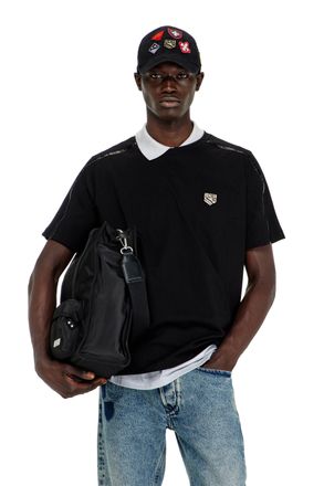 Diesel T-shirt with contrast trims and logo patch - T-Shirts - Man - Black