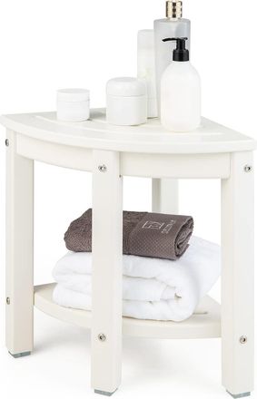 Costway Costway Taburete De Ducha De Esquina, Banco Impermeable De Ba&ntilde;o Con Estante De Almacenamiento De Madera, Asiento Ba&ntilde;era Adulto Para Ducha Para Uso En 