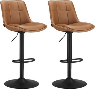 Vasagle 2 taburetes de bar giratorios de cuero sint&eacute;tico marr&oacute;n y negro