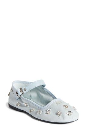 Miu Miu Crystal Embellished Canvas Mary Jane Ballet Flat in Blue at Nordstrom, Size 10.5Us