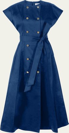 Carolina Herrera Double-Breasted Cap-Sleeve Belted Midi Dress