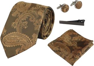 PAUL ANDREW Paisley Neck Tie Pocket Square Cuff Links