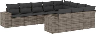 vidaXL Set De Sof&aacute;s De Jard&iacute;n 10 Pzas Con Cojines Rat&aacute;n Sint&eacute;tico Gris Vidaxl