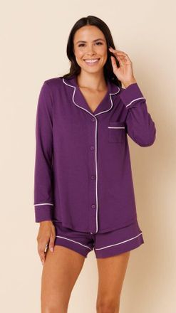 The Cats Pajamas Pima Knit Long Sleeved Short Set in Classic Aubergine at Nordstrom, Size X-Large