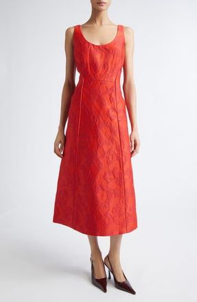 Emilia Wickstead Labrina Boucl&eacute; Floral Jacquard Sleeveless Column Gown in Red at Nordstrom, Size 6 Us