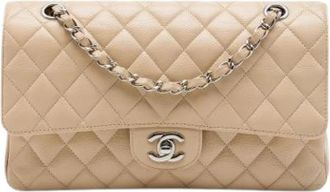Chanel Pre-owned Vintage Double Flap Schoudertas - Dames - Vintage Schoudertas - Beige - ONE Size - Leer - Vintage