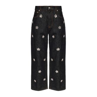 Marni Cropped Jeans, female, Blue, Size: XS Jeans with floral appliqu&eacute;