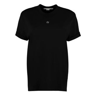 Stella McCartney T-Shirts, female, Black, M, Embroidered star detail cotton t-shirt