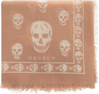 Alexander McQueen Sjaal met schedelprint en franjes - Dames - Sjaals - Roze - ONE Size - Wol - Accessoires