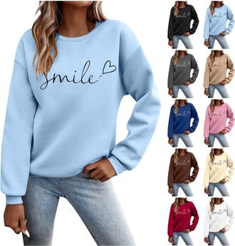 Generic jumpers for women uk Fall Long Sleeve Shirts Ladies 2025 Crew Neck Fashion Hoodies Casual Long Sweatshirt Tops Sweaters Winter Casual Outwear Pullover