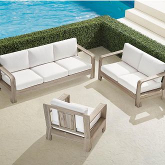 Frontgate Catania 3-pc. Sofa Set in Weathered Teak - Standard, Boucle Snow - Frontgate