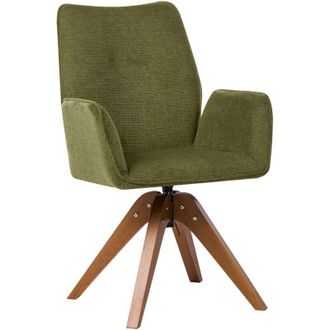 Beliani Swivel Dining Chair Green Faux Linen Water-Repellent Fabric High Backrest Scandinavian Style MOKENA