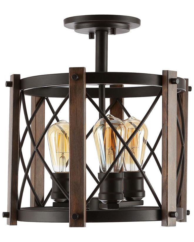 Ferme 14in 3-Light Iron Rustic Farmhouse LED Flush Mount