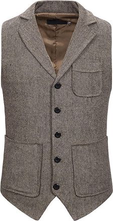 Generic Mens Tweed Waistcoat - Mens Formal Dinner Suit Waistcoats Uk Classic Mens Tweed Suit Vest Casual Sleeveless Jacket Herringbone Waistcoat For Tuxedos B
