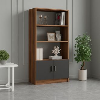Dmora Librer&iacute;a Patty, Estanter&iacute;a 3 Niveles, 2 Puertas, Instalaci&oacute;n De Piso, 64x38x140h Cm Marr&oacute;n Nogal