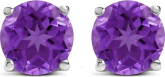 House of Brilliance 14K Gold 5X5MM Round Birthstone Solitaire Stud Earrings in Purple Amethyst | White at Nordstrom