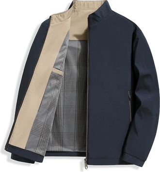 Generic Aviation Mens Standing Collar Zipper Casual Jacket, Men Lightweight Jacket, Mens Business Casual Coat with Pocket (Navy blue,L)